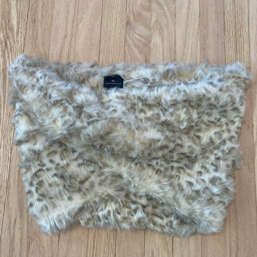 NWT Worthington Leopard Print Faux Fur Infinity Scarf Luxury Coquette Winter Hot